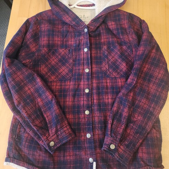 Soho Threads Tops - Corduroy fleece lined hoody snap shacket